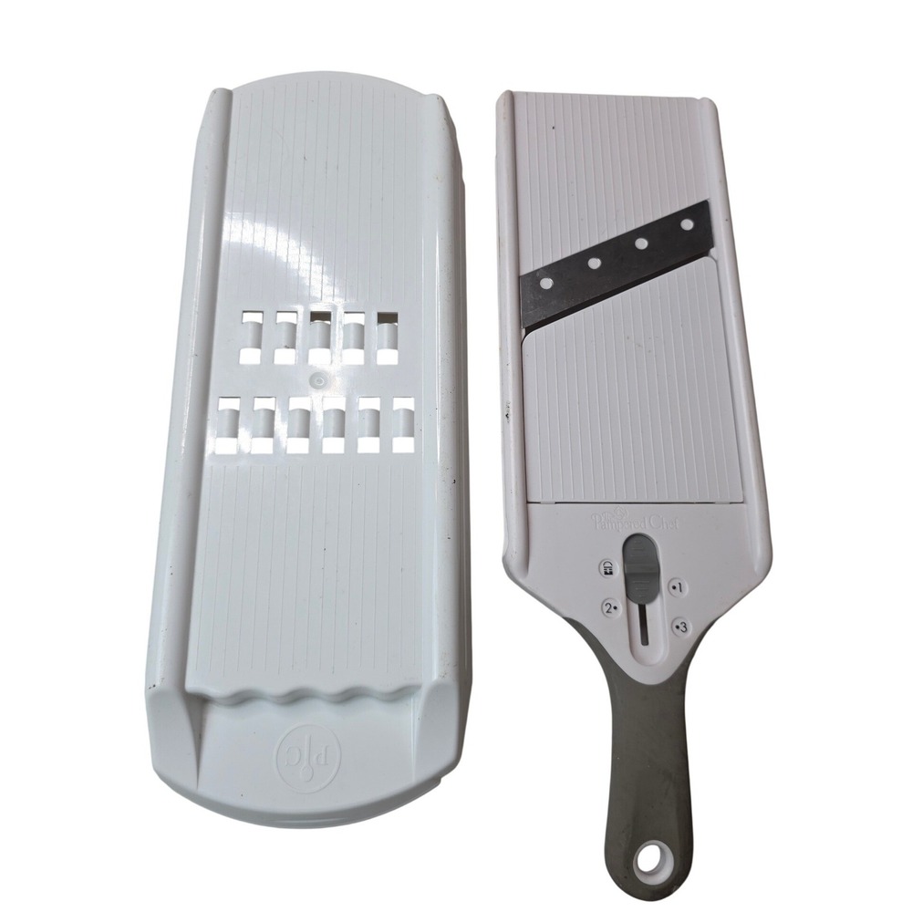 Pampered Chef Adjustable Slicer White Gray Stainless Steel‎ Blade 1169 Guard A2
